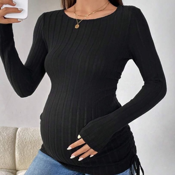 Maternity Ruched Side Ribbed Long Sleeve Top - Picture 2 of 15
